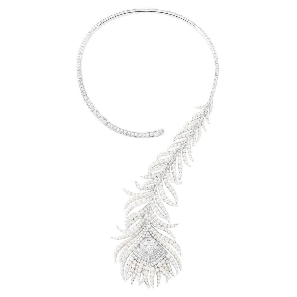 Boucheron Perles de Plume Question Mark necklace in white gold, diamonds and cultured pearls.