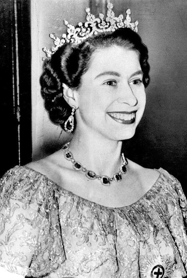 Queen Elizabeth II wearing the Girls of Great Britain and Ireland Tiara.