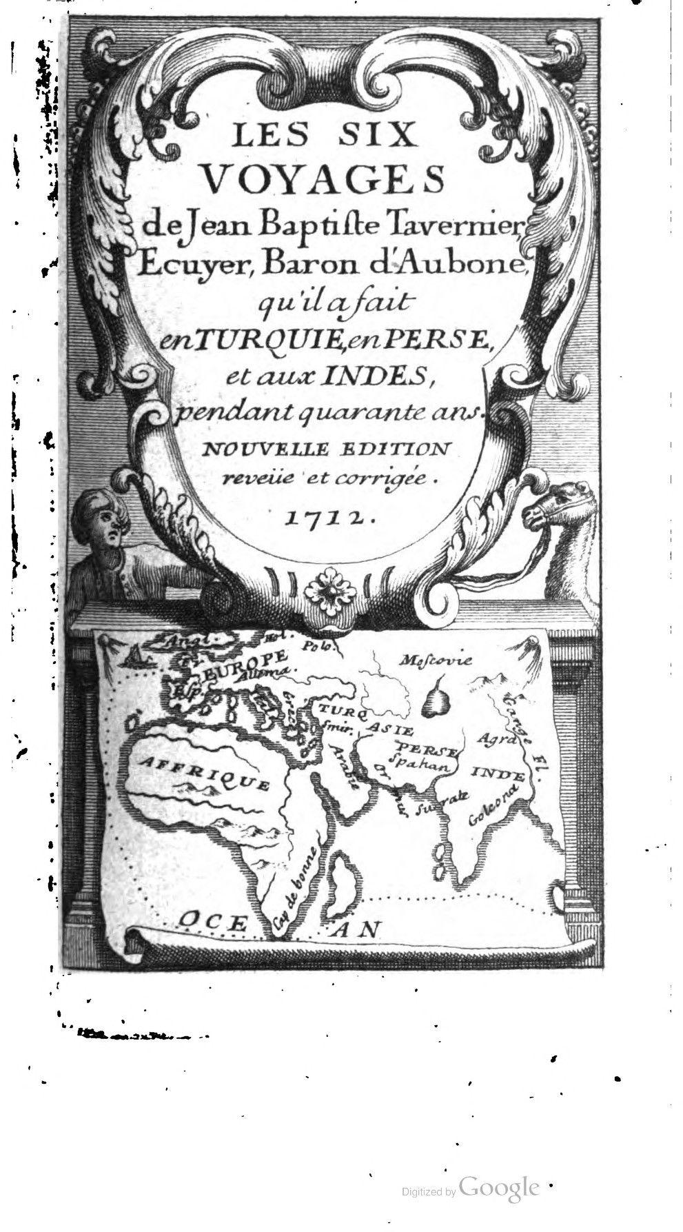 Title page of the 1712 French edition of Les six voyages de Jean-Baptiste Tavernier.